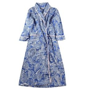 Alexander Del Rossa Womens Blue Paisley 100% Cotton Long Robe Size Small